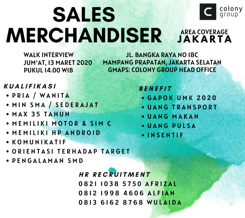 Lowongan Kerja Sales Merchandiser di Colony Group - JakartaKerja