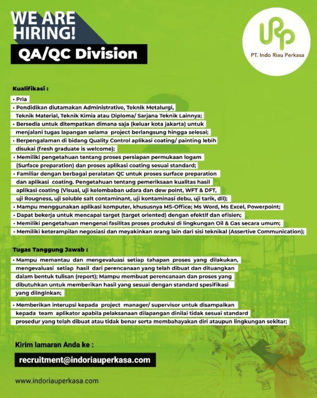 Lowongan Kerja QA/QC Division di PT. Indo Riau Perkasa - JakartaKerja