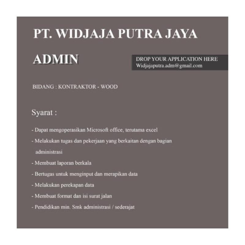 Lowongan Kerja Admin di PT. Widjaja Putra Jaya JakartaKerja