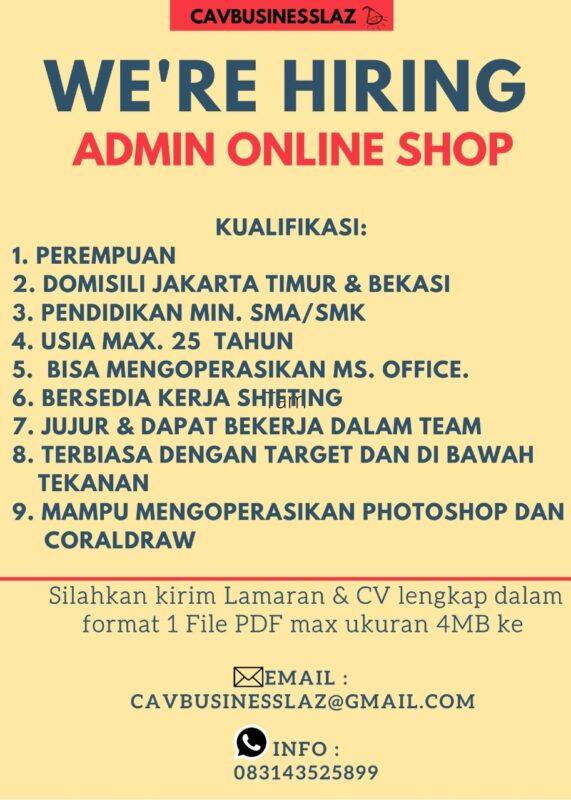 Lowongan Kerja Admin Online Shop di Cav Businesslaz - JakartaKerja
