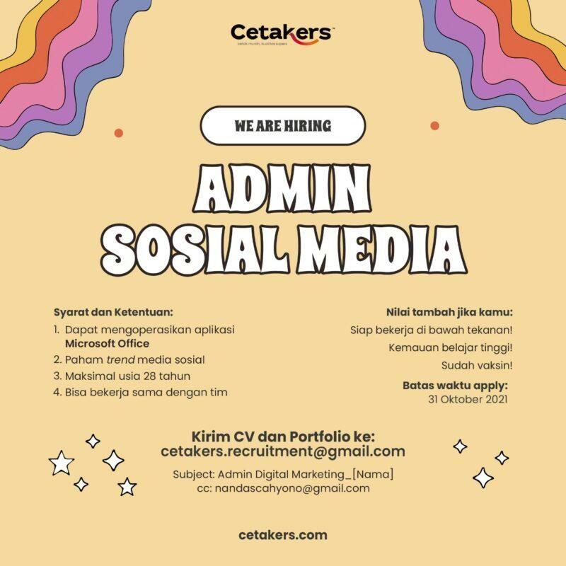 Lowongan Kerja Admin Sosial Media di PT. Kembar Maju Bersama (Cetakers)