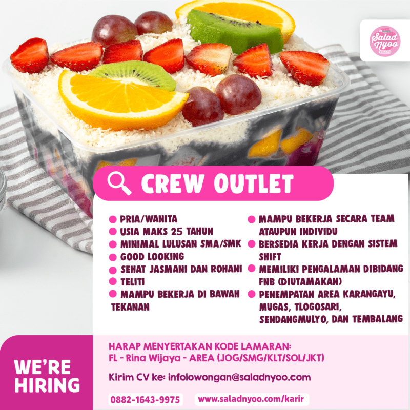Lowongan Kerja Crew Outlet SPV Di Salad Nyoo JakartaKerja lowongan-kerja-crew-outlet-spv-di-salad-nyoo-jakartakerja