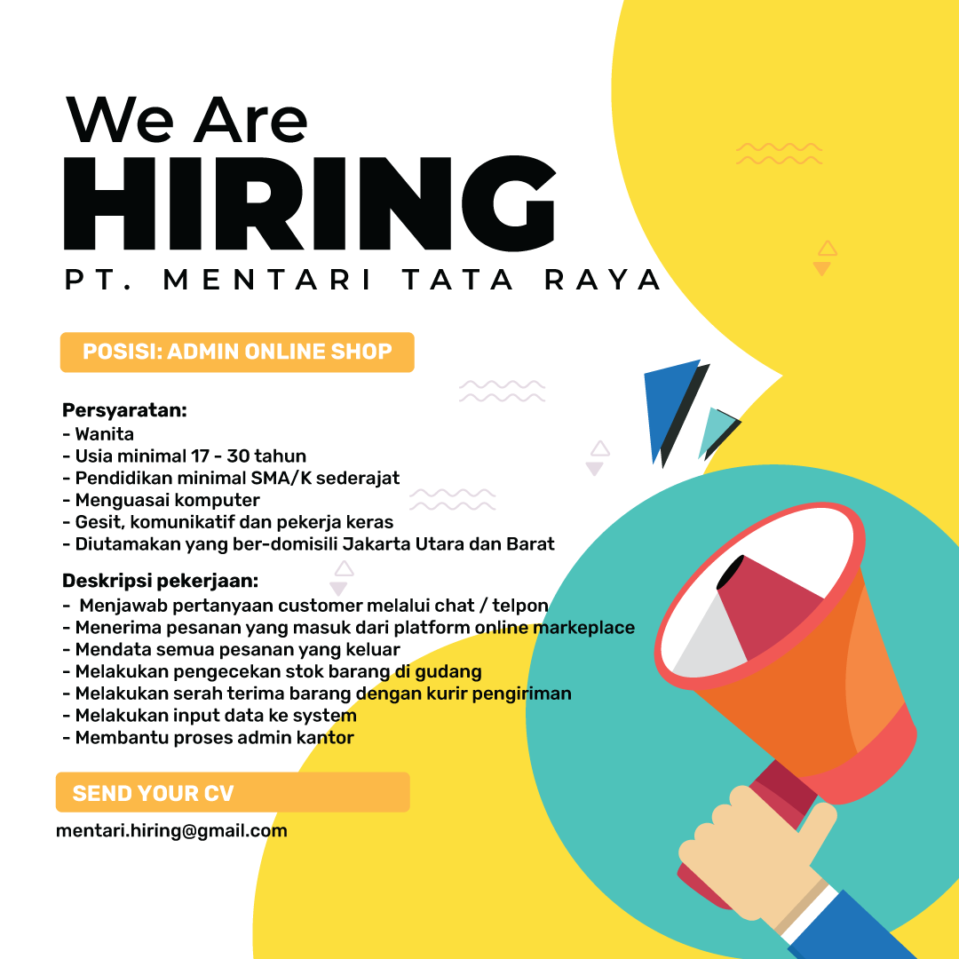Lowongan Kerja Admin Online Shop di PT. Mentari Tata Raya - JakartaKerja