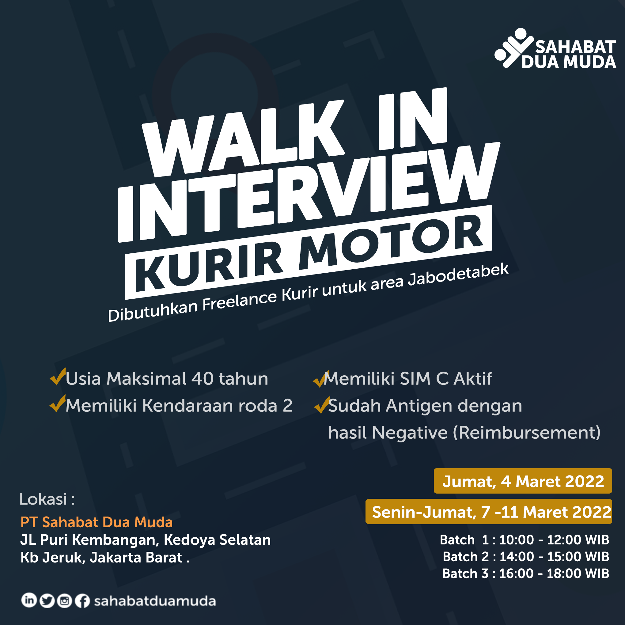 Lowongan Kerja Kurir Motor di PT. Sahabat Dua Muda - JakartaKerja