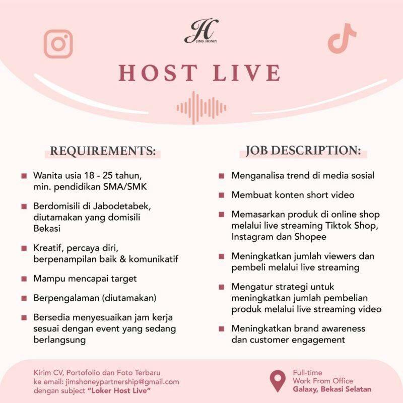 Lowongan Kerja Talent Host Live Streaming di CV. Jims Honey Official