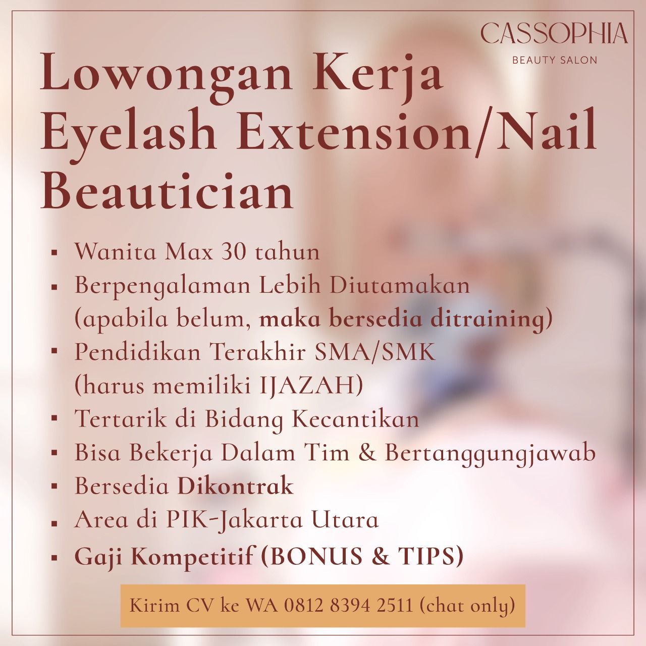 Lowongan Kerja Terapis Bulumata (Eyelash Extension) & Nail Beautician
