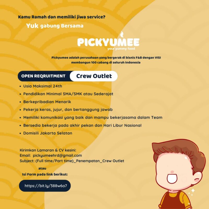 Lowongan Kerja Crew Outlet di Pickyumee - JakartaKerja