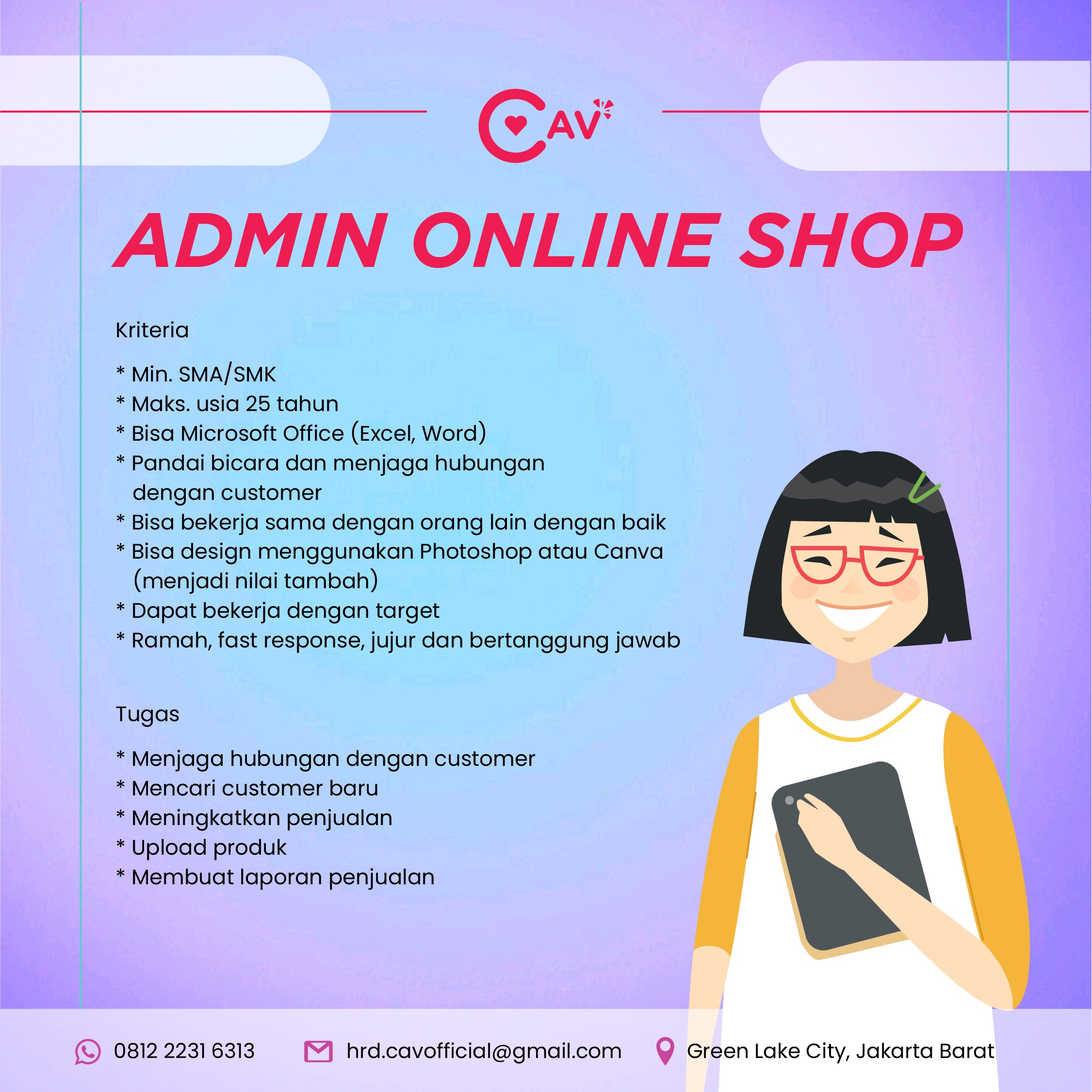 Lowongan Kerja Admin Online Shop di Cav Official - JakartaKerja