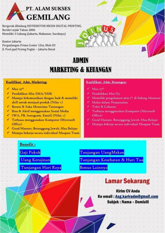 Lowongan Kerja Admin Marketing - Admin Keuangan di PT. Alam Sukses ...