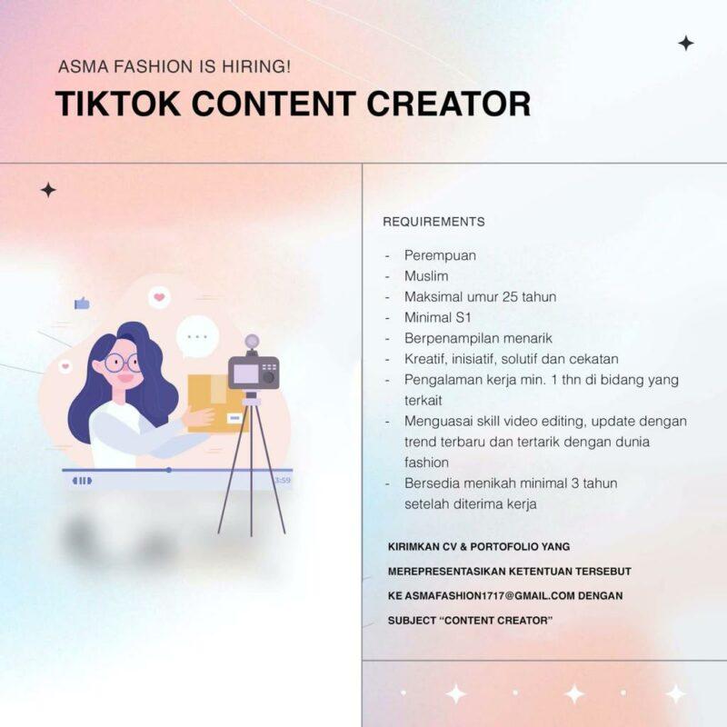 Lowongan Kerja Tiktok Content Creator Online Admin Staff Fashion