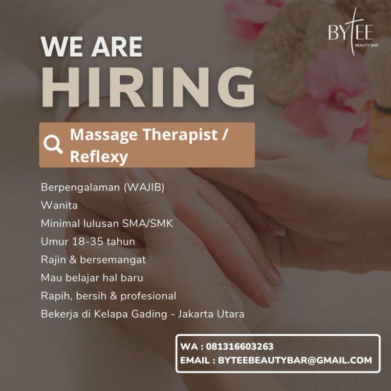 Lowongan Kerja Massage Therapist/ Reflexy di Bytee Beauty Bar