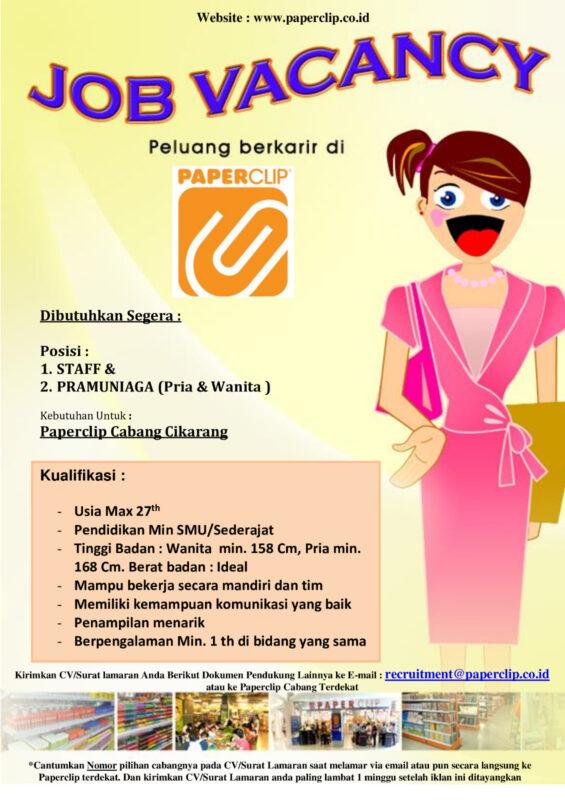 Lowongan Kerja Staff Pramuniaga di Paperclip Stationery Store