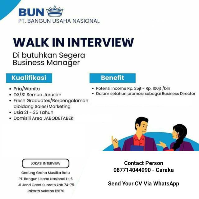 Lowongan Kerja Business Manager di PT. Bangun Usaha Nasional - JakartaKerja