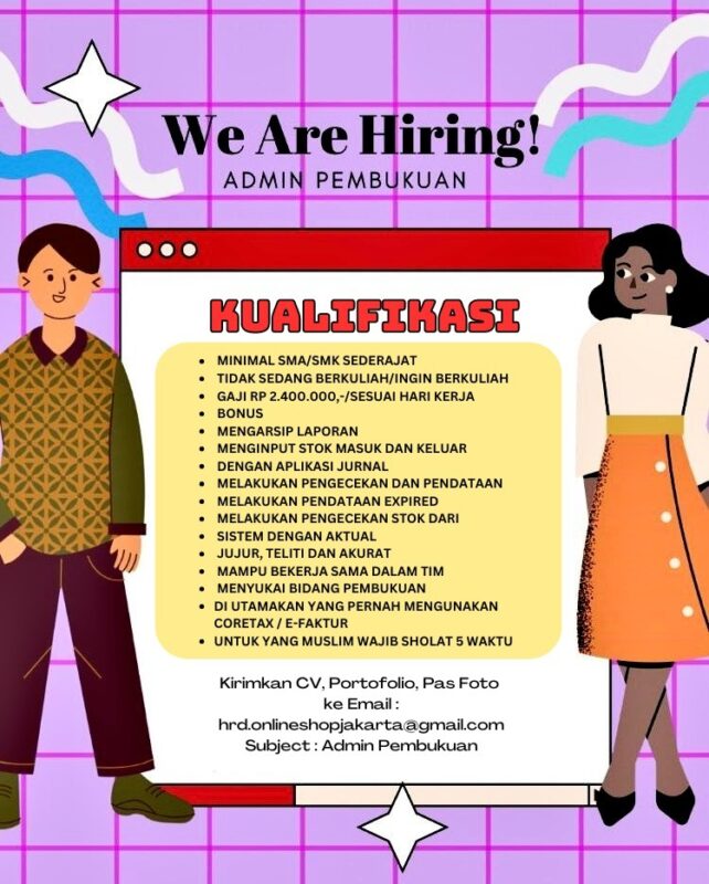 Lowongan Kerja Admin Pembukuan di Onlineshop Jakarta - JakartaKerja