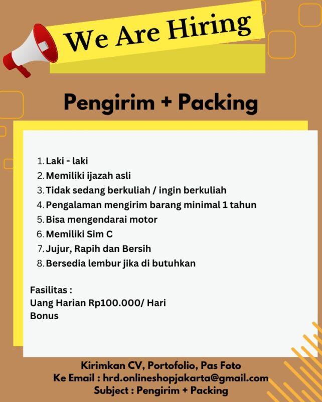 Lowongan Kerja Pengirim + Packing di Onlineshop Jakarta - JakartaKerja