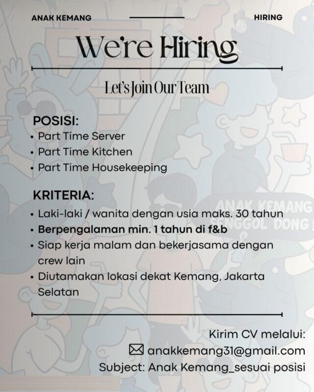 Lowongan Kerja Server (Part Time) - Kitchen (Part Time) - Housekeeping