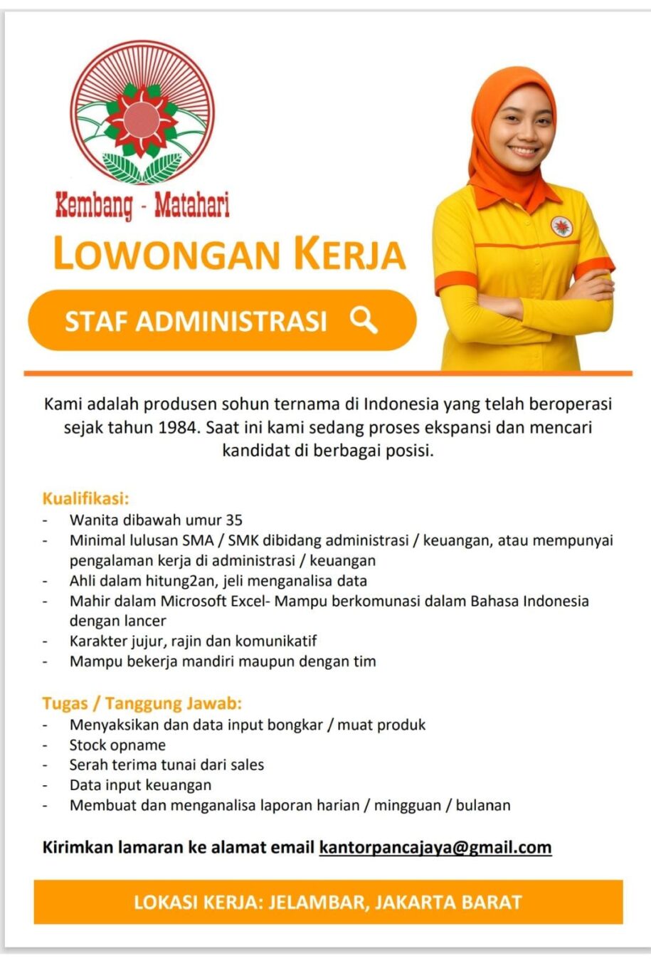 Lowongan Kerja Staff Administrasi di CV. Pancajaya - JakartaKerja