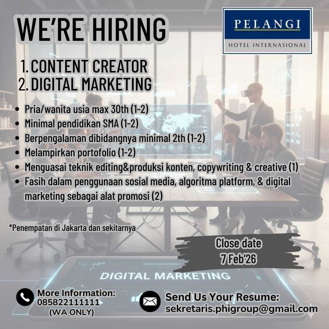 Lowongan Kerja Content Creator - Digital Marketing di PT. Pelangi Hotel ...
