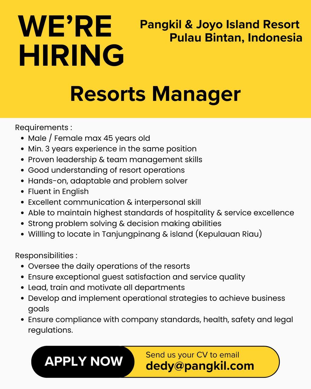 Lowongan Kerja Resorts Manager di Restoran Oasis - JakartaKerja